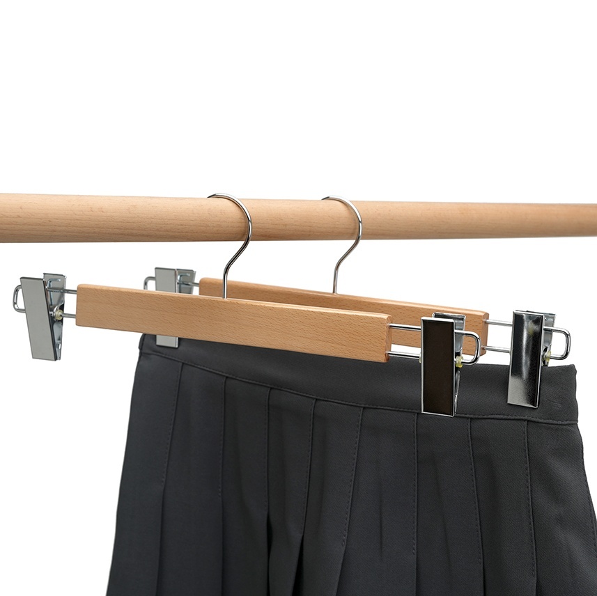 Umeraș de lux din lemn de fag cu clipsuri metalice, pentru pantaloni, Natur, 1 bucata - imagine 6