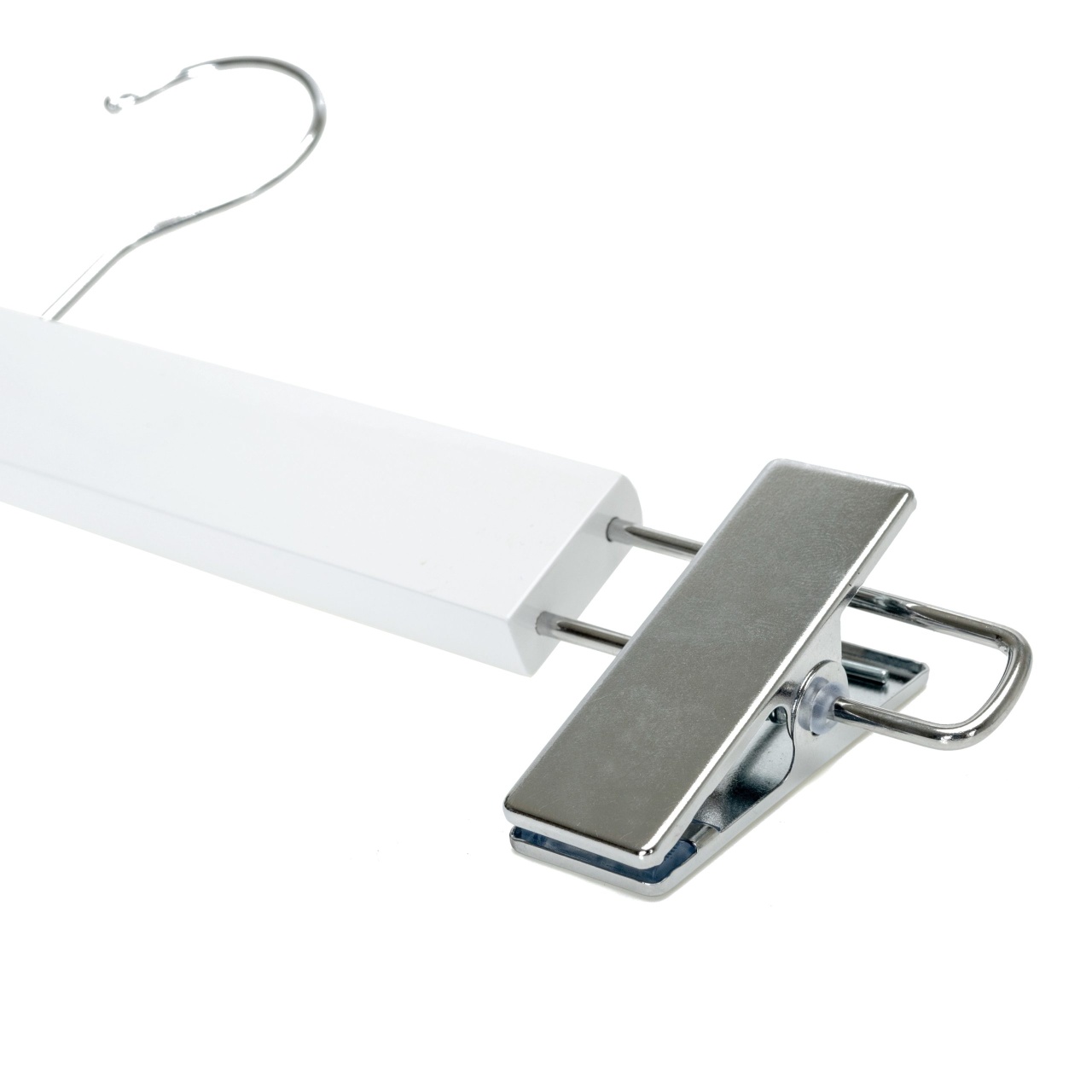 Umeraș din Lemn cu clipsuri metalice, pentru pantaloni/fuste, Alb, 1 bucata - imagine 5