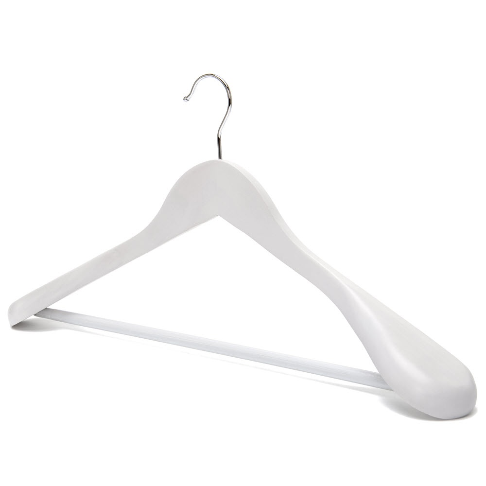 Umeraș din Lemn cu umeri lați și design modern, pentru Costum/Tricouri, Alb, 1 bucata - imagine 2