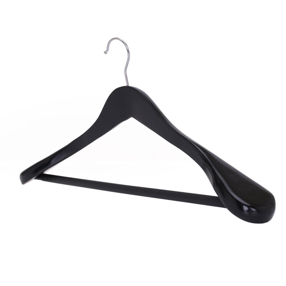 Umeraș din lemn cu umeri lați și design modern, pentru Costum/Tricouri, Negru, 1 bucata - imagine 5