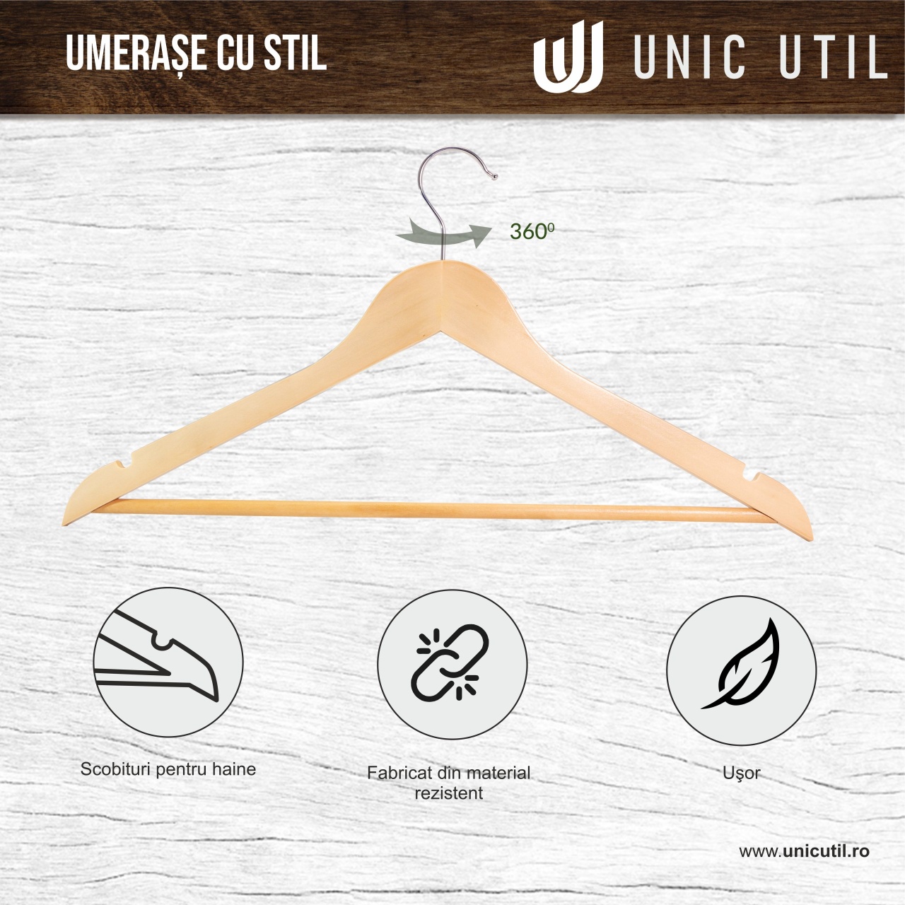 Umeraș din lemn de artar, Natur, 1 bucata - imagine 6