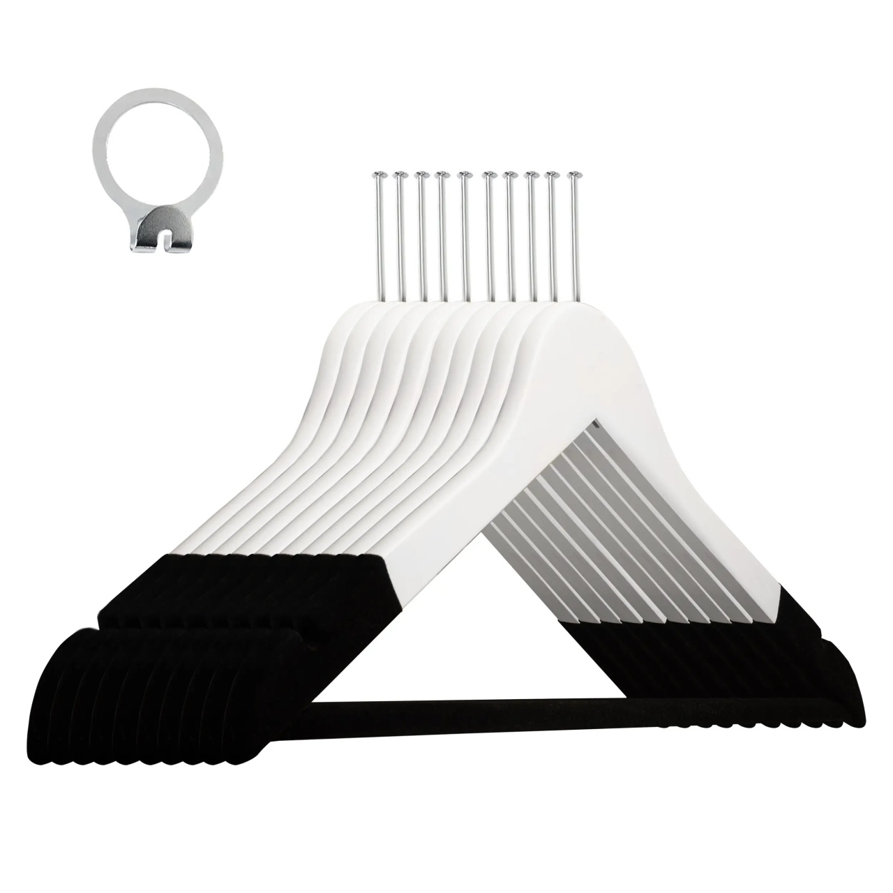 Umeraș Hotel din lemn cu antifurt, margini de catifea si design classic, Alb-Negru, 1 bucata - imagine 2