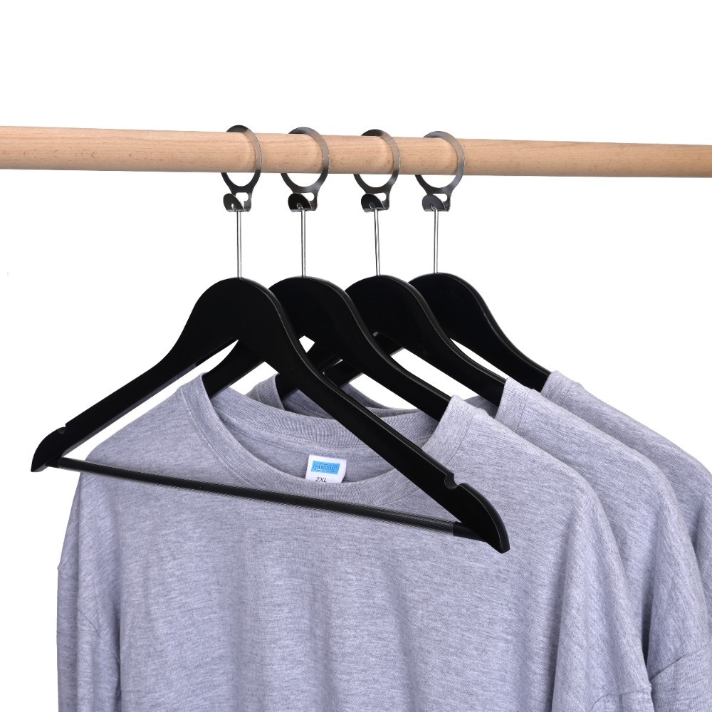 Umeraș Hotel din lemn negru cu cârlig antifurt si bară pentru pantaloni, 1 bucata - imagine 5