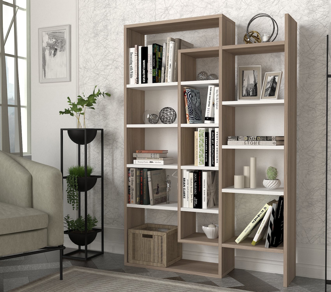 Biblioteca, Geo Space, UnicUtil, 94.2 x 22 x 139.5 cm, Alb-Maro - imagine 3