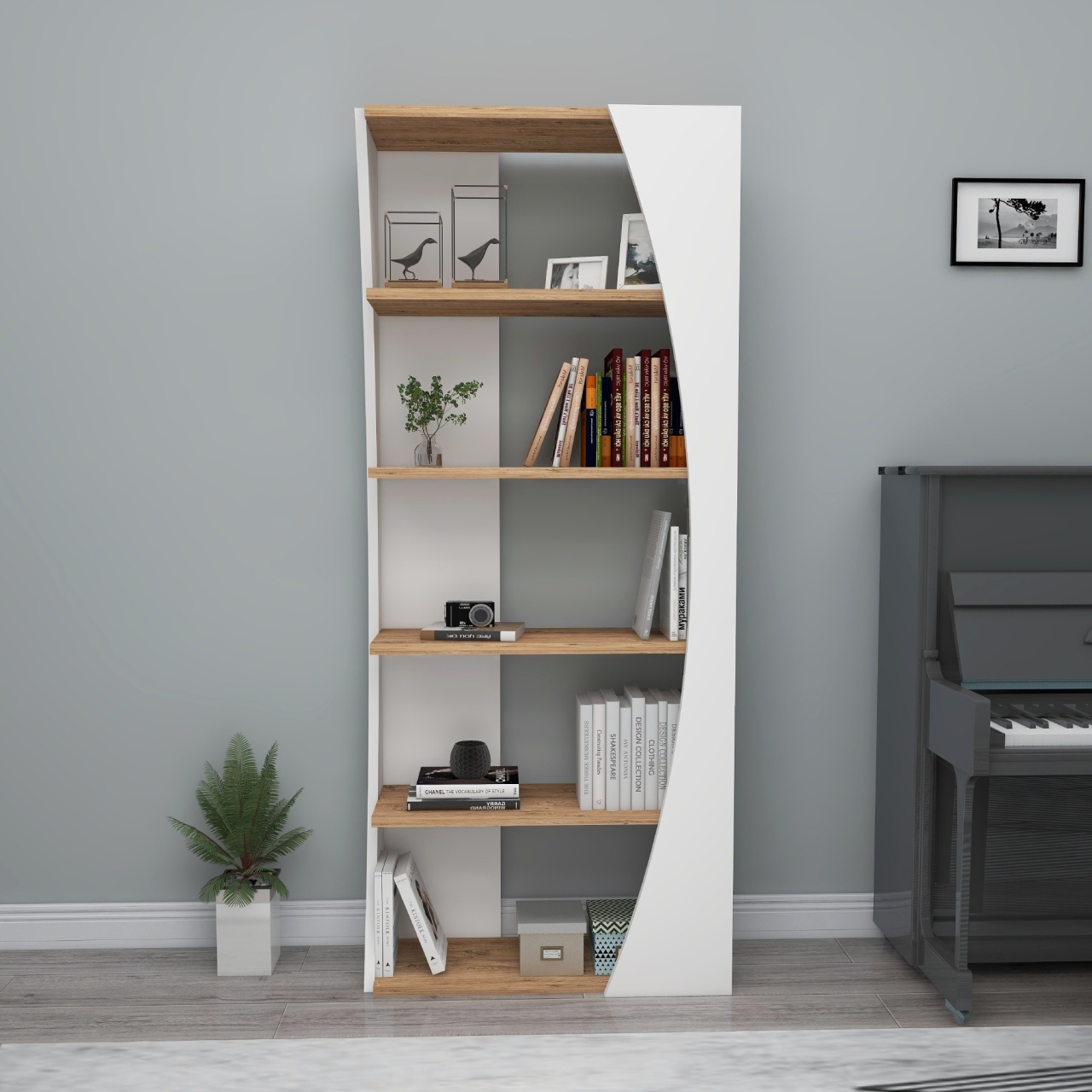 Bibliotecă Living, Elegant Storage, UnicUtil, Atlantic Pine, Alb - 1 | YEO