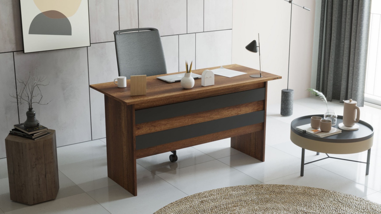 Birou de studiu, Vo1 Ba, UnicUtil, Nuc-Antracit, Lățime: 140 cm, Înălțime: 73,8 cm, Adâncime: 60 cm - view 4