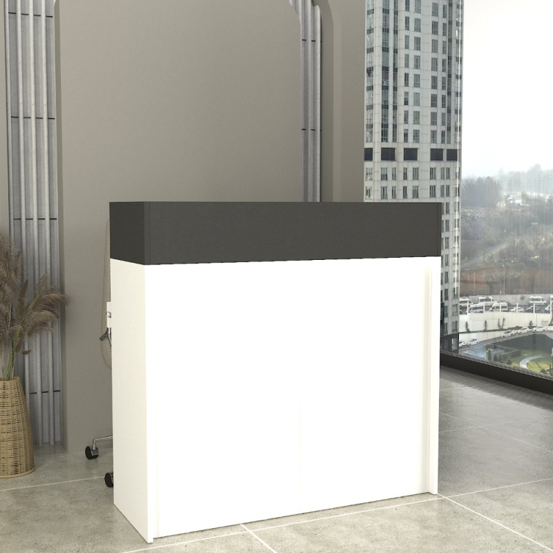 Birou recepție, Wilko LED Front Desk, UnicUtil, Alb-Gri, 110 cm - imagine 2