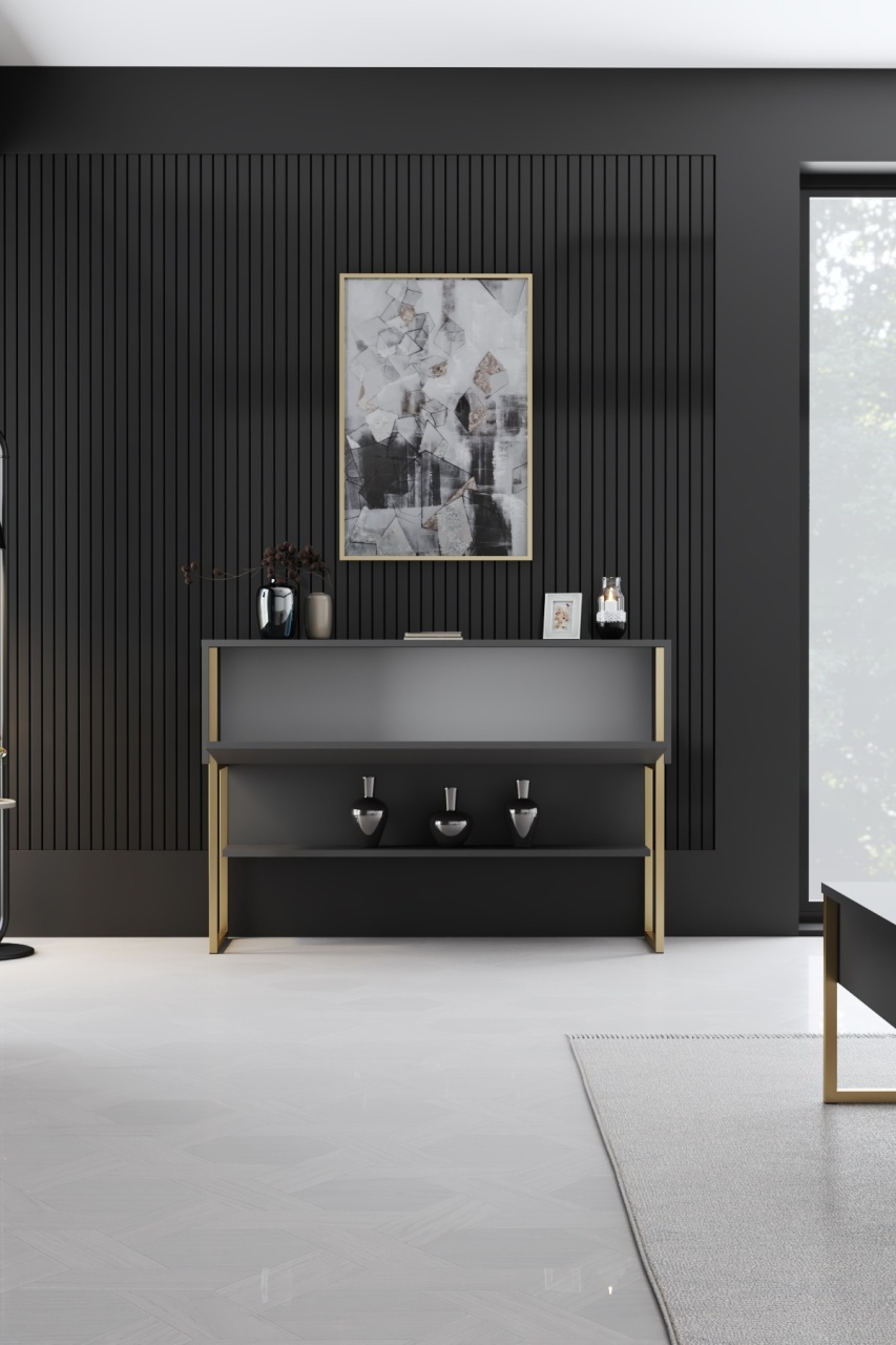 Comodă, Luxe Gold, UnicUtil, Auriu-Antracit, Lățime: 120 cm, Înălțime: 80 cm, Adâncime: 30 cm - view 4
