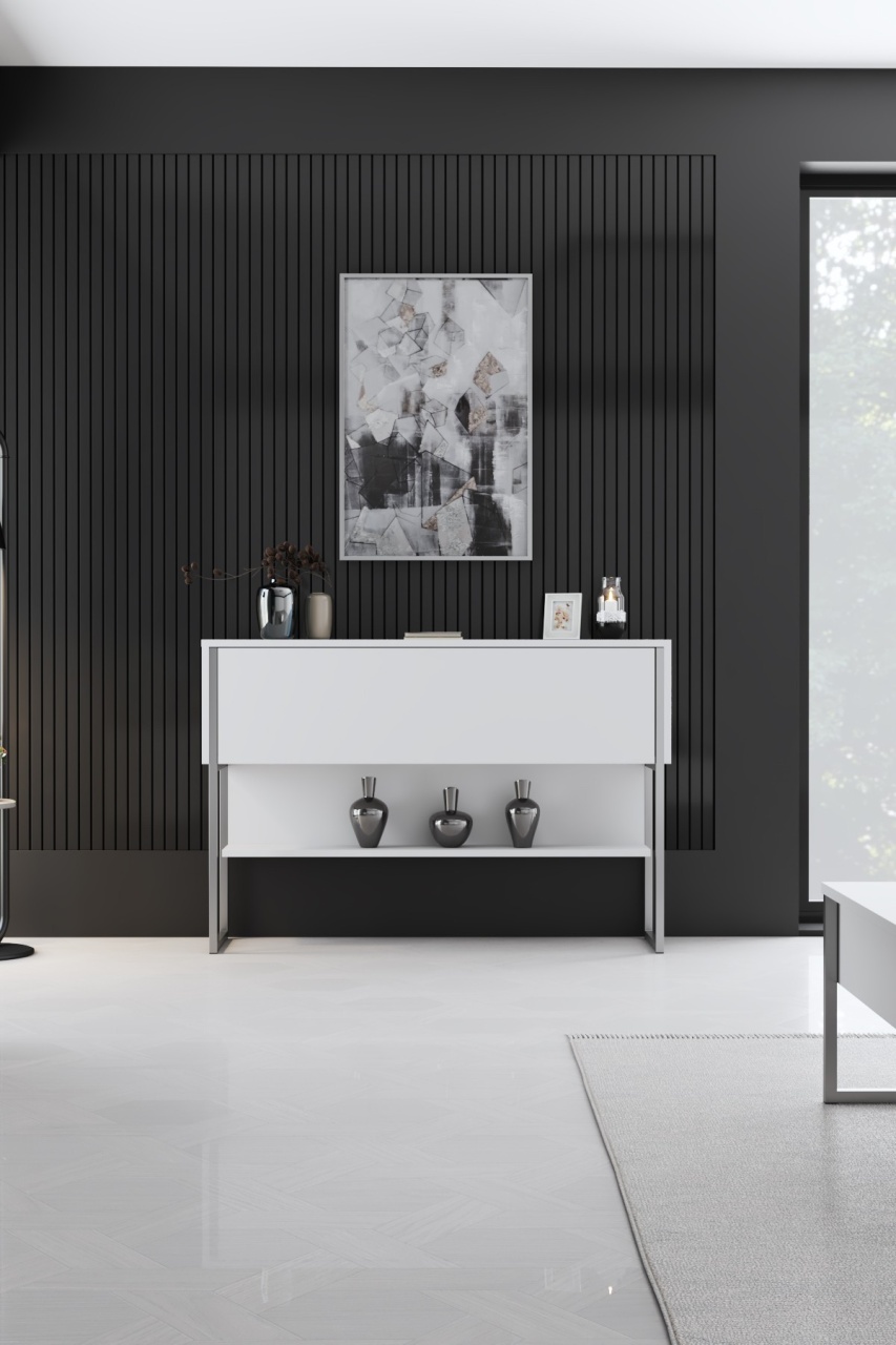Comodă, Luxe Silver, UnicUtil, Argintiu-Alb, Lățime: 120 cm, Înălțime: 80 cm, Adâncime: 30 cm, 618BLY1405 - view 3
