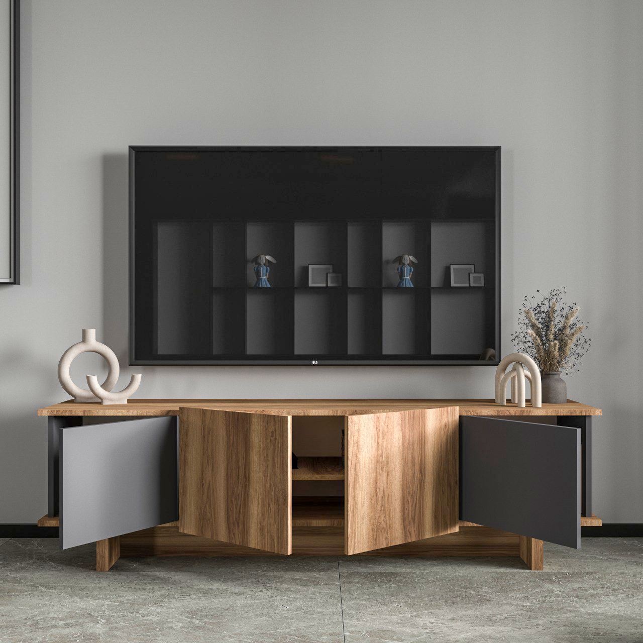 Comoda TV, Diana Anthracite, UnicUtil, Antracit-Nuc, Lățime: 180 cm, Înălțime: 50 cm, Adâncime: 33 cm - imagine 4