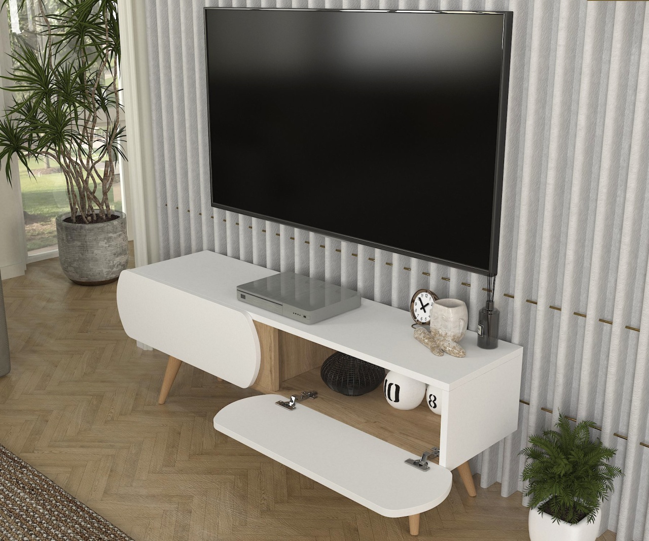 Comoda TV, Elegant Point, UnicUtil, Alb-Crem - imagine 4