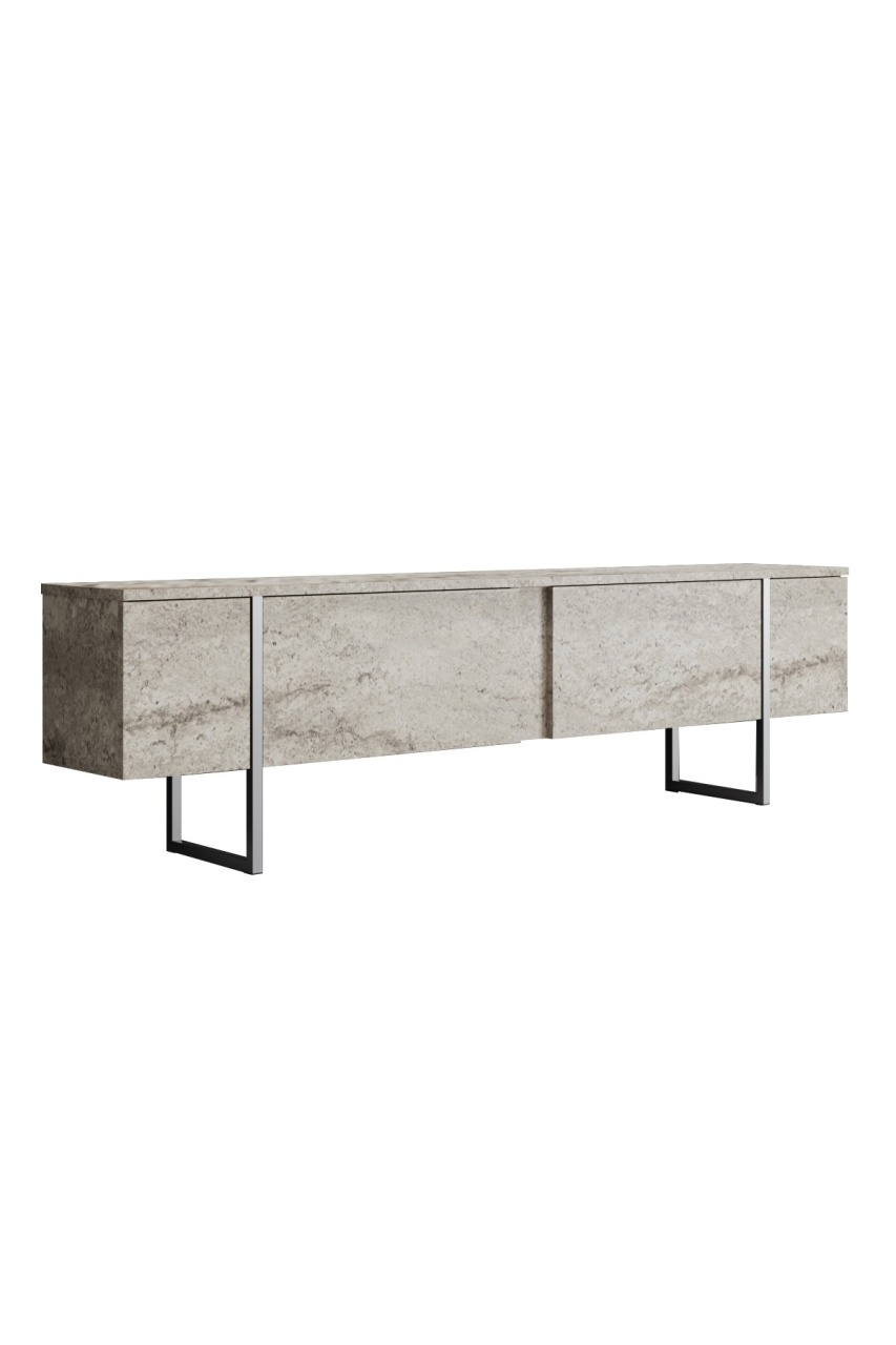 Comoda TV, Luxe Travertine, UnicUtil, Travertin-Argint, Lățime: 180 cm, Înălțime: 50 cm, Adâncime: 30 cm, 618BLY1255 - view 6