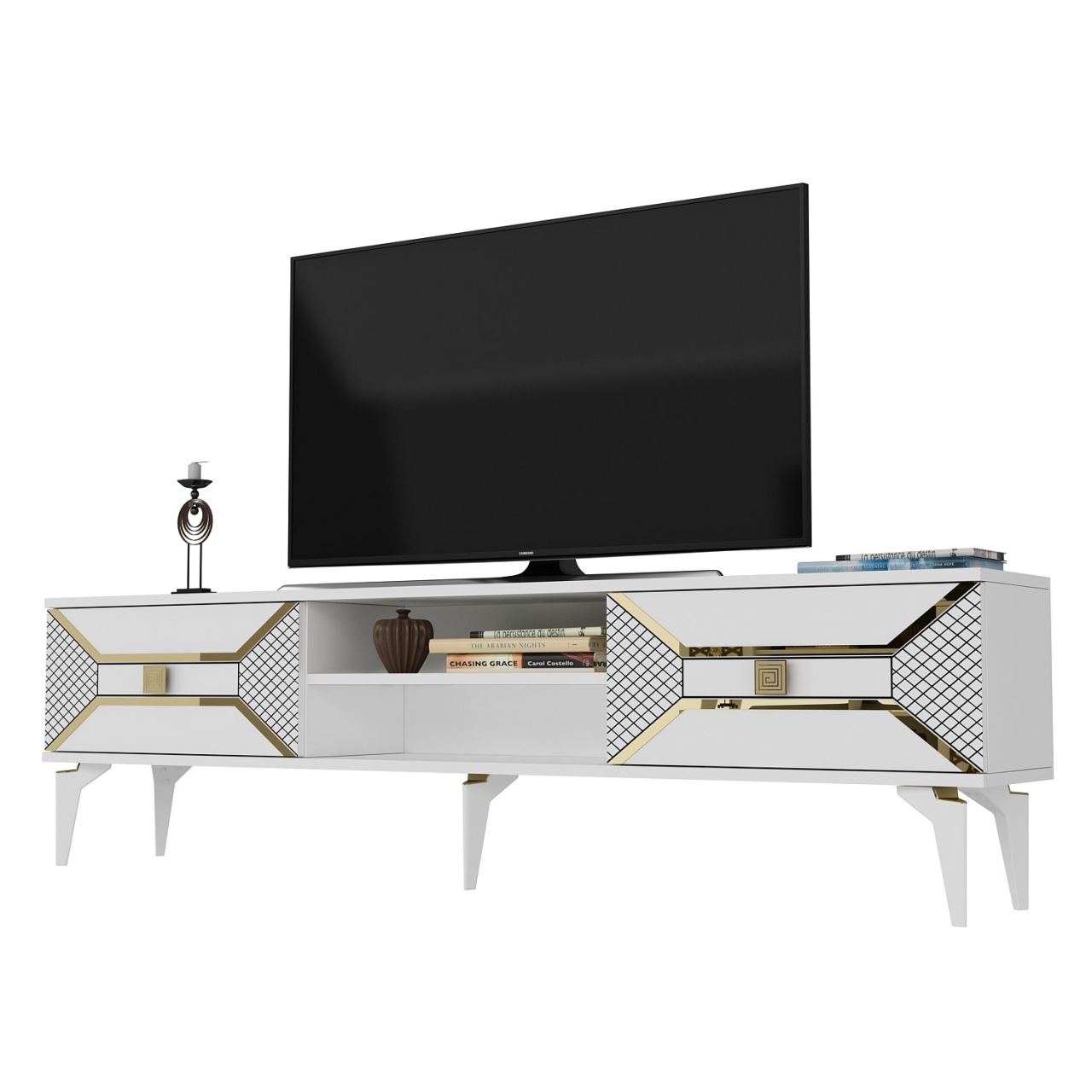 Comoda TV, Yumedi White, UnicUtil, Alb-Auriu, Lățime: 150 cm, Înălțime: 50 cm, Adâncime: 30 cm, 475OLV1160 - view 4