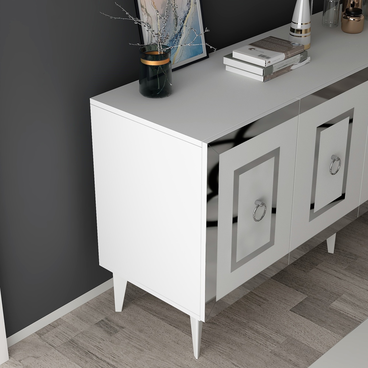 Consolă, Karya White, UnicUtil, Alb-Argintiu, Lățime: 150 cm, Înălțime: 40 cm, Adâncime: 79 cm, 475OLV2746 - view 2