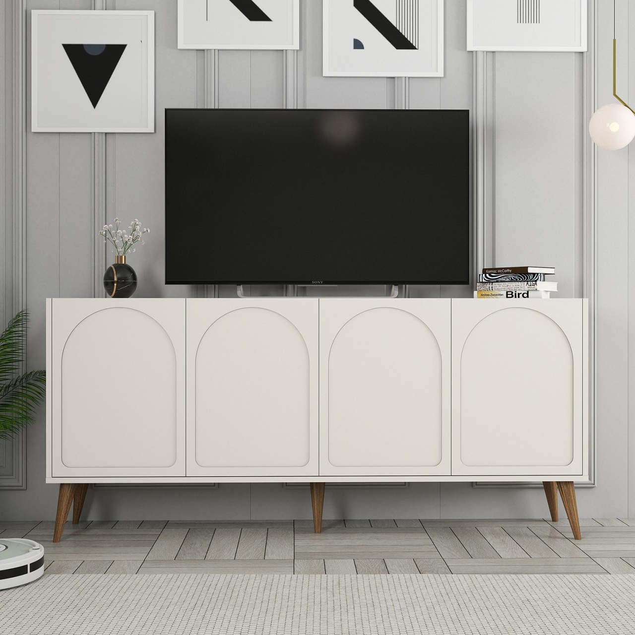 Consolă, Lyon 81, UnicUtil, Cremă-Nucă, Lățime: 180 cm, Înălțime: 81 cm, Adâncime: 35 cm - view 5