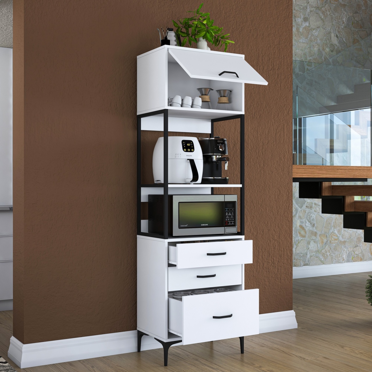 Dulap multifuncțional, Je135 3101, UnicUtil, Alb, Lățime: 60 cm, Înălțime: 198,6 cm, Adâncime: 40 cm - view 5