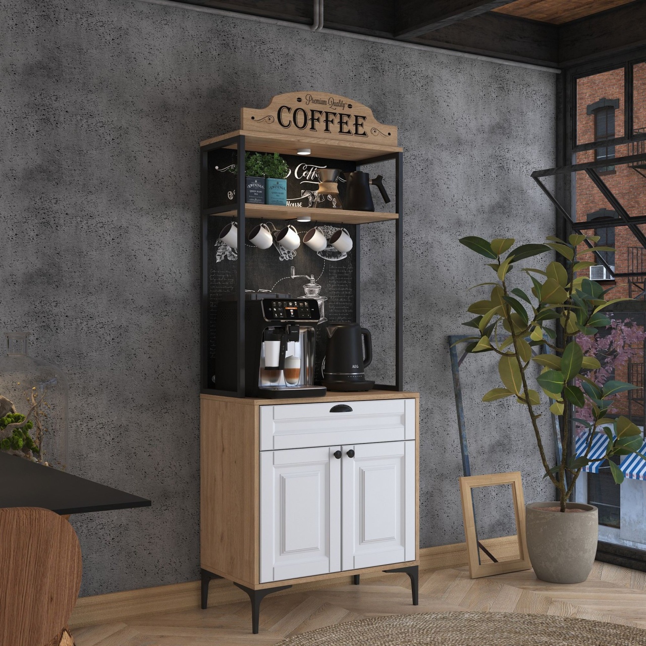 Dulap multifuncțional, Je157 3123, UnicUtil, Nuc-Alb, Lățime: 70 cm, Înălțime: 186,4 cm, Adâncime: 40 cm - imagine 3