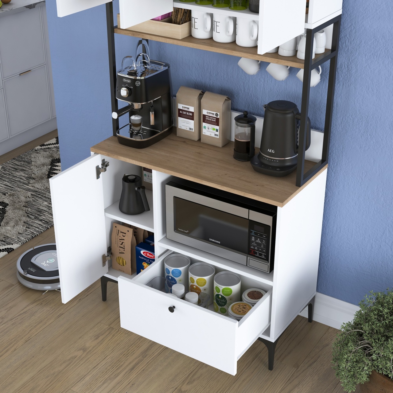 Dulap multifuncțional, Je159 3253, UnicUtil, Alb-Nuc, Lățime: 90 cm, Înălțime: 184,2 cm, Adâncime: 38 cm - view 6