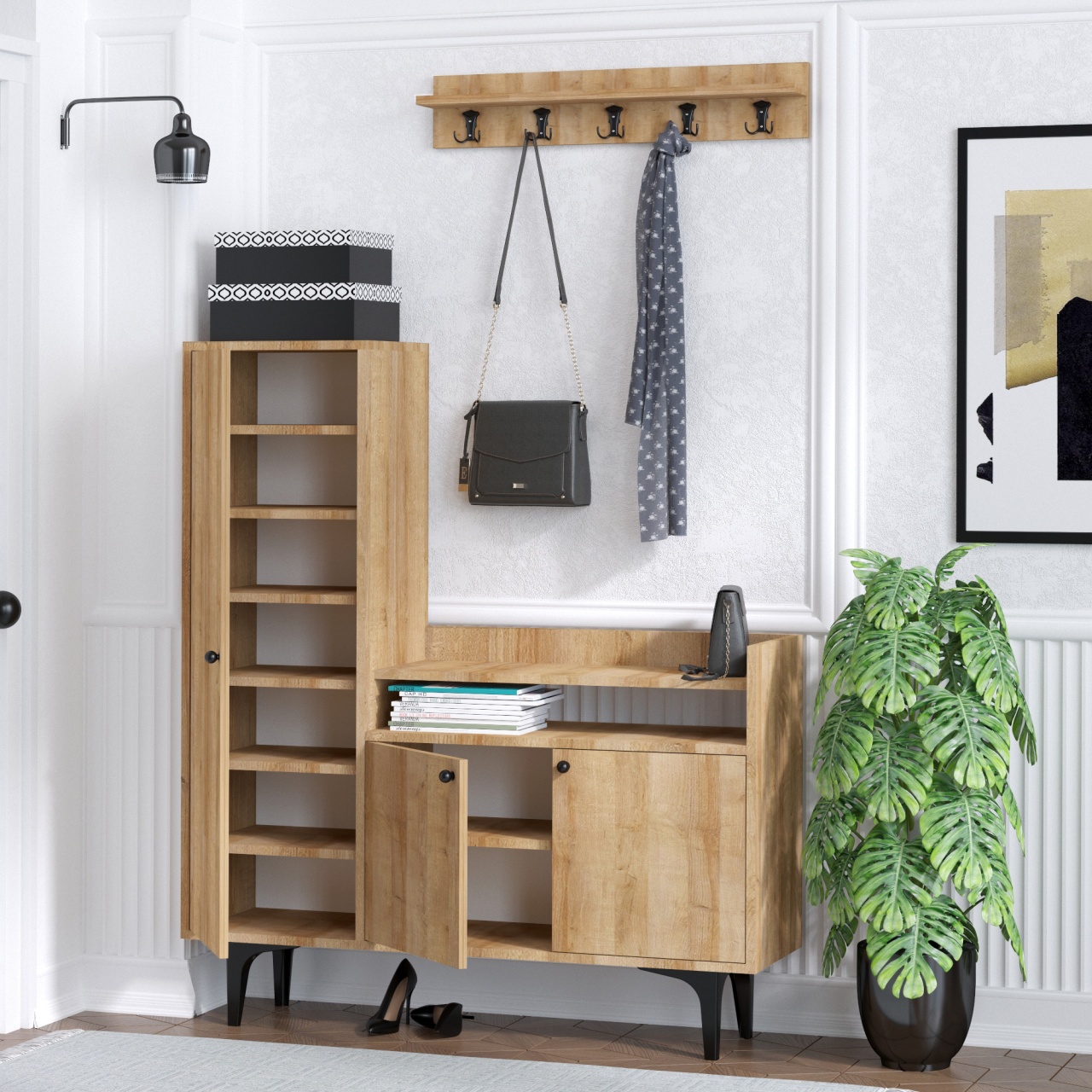 Dulap pentru pantofi, Barney Design, UnicUtil, Stejar, Lățime: 120 cm, Înălțime: 116 cm, Adâncime: 35 cm, 393MRD1205 - view 3