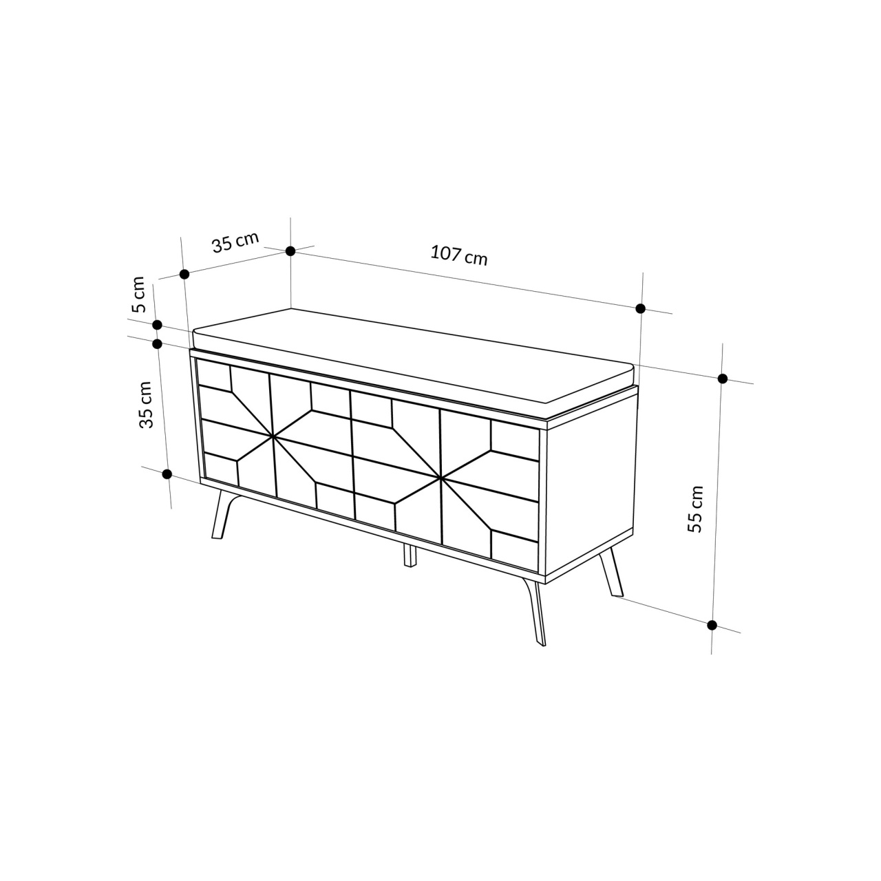 Dulap pentru pantofi, Dune Bench, UnicUtil, Alb, Lățime: 107 cm, Înălțime: 55 cm, Adâncime: 35 cm - view 8