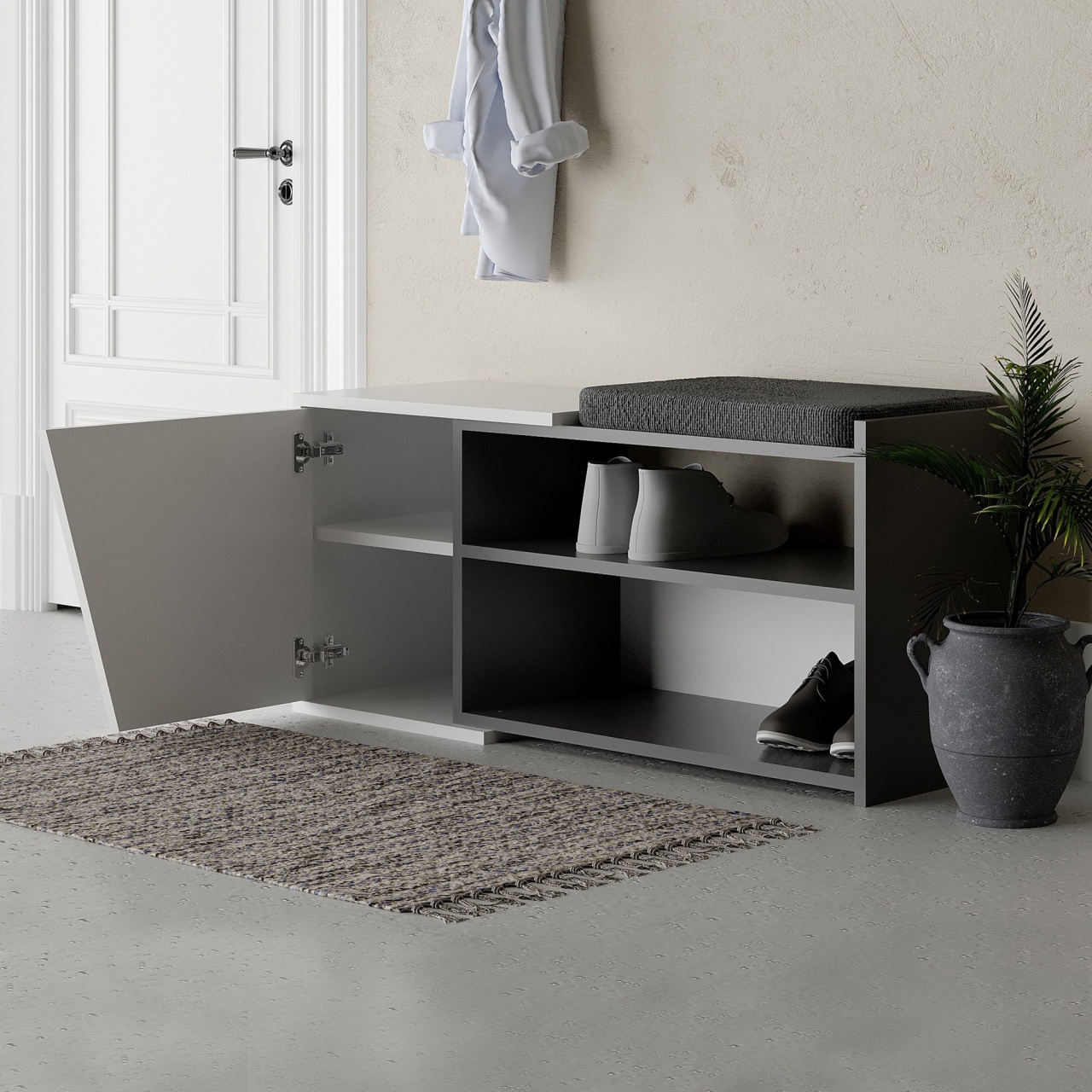 Dulap pentru pantofi, Fiona Bench, UnicUtil, Antracit-Alb, Lățime: 104,6 cm, Înălțime: 47,2 cm, Adâncime: 37,5 cm - view 2