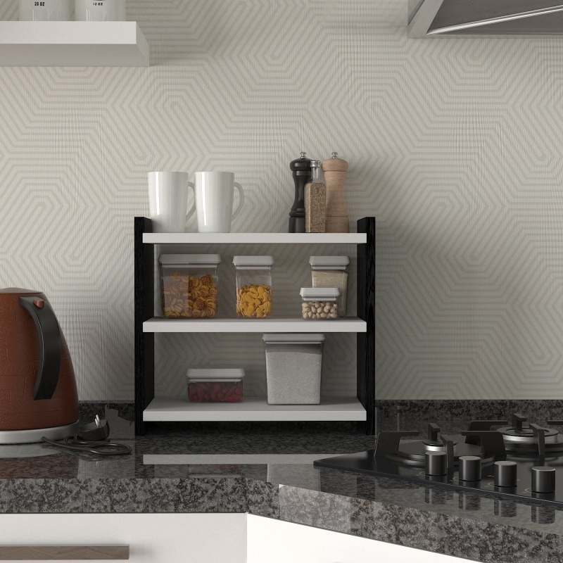 Etajera Organizator, Alb-Negru, Bucatarie sau Baie, Suport Pahare, Mirodenii, Produse Machiaj - imagine 3