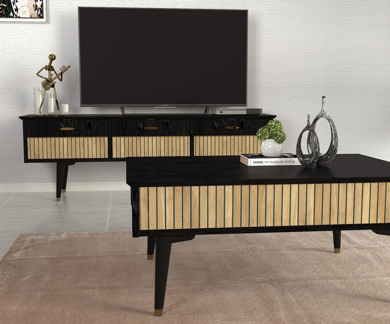 Masa de Cafea Contrast Lux, UnicUtil, 90 x 60 x 38, Natur-Negru - imagine 4