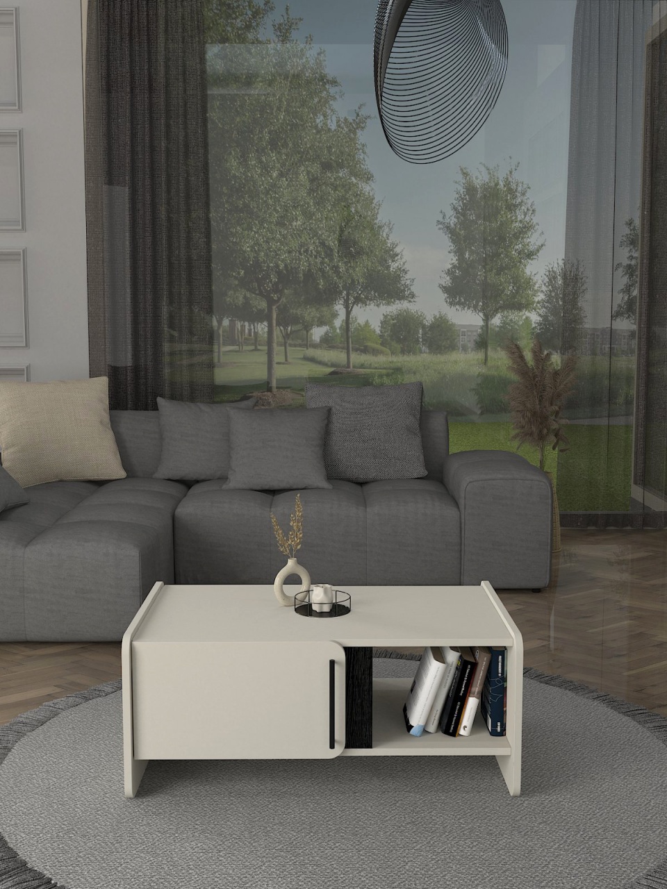 Masa de cafea, Modern Shape, UnicUtil, Crem-Negru, UUMC40 - 1 | YEO
