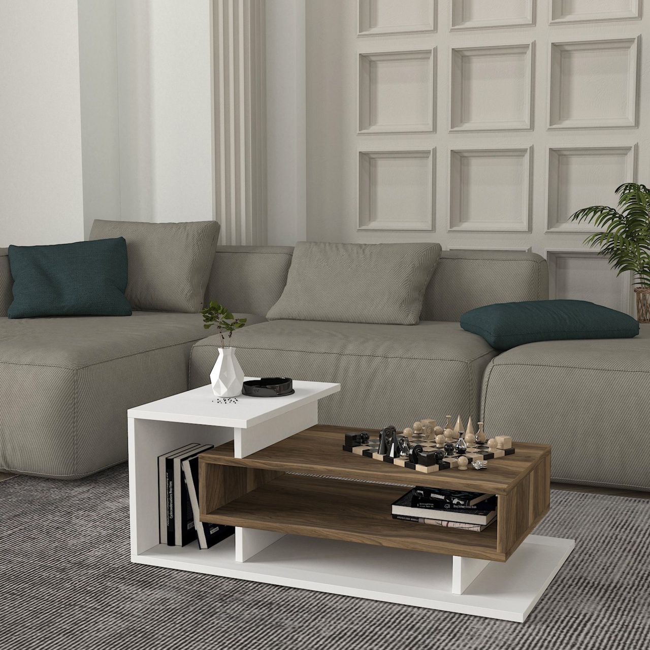 Masă de Cafea, Urban Nest, UnicUtil, 84.8 x 60 x 43.6 cm, Alb-Maro - imagine 3