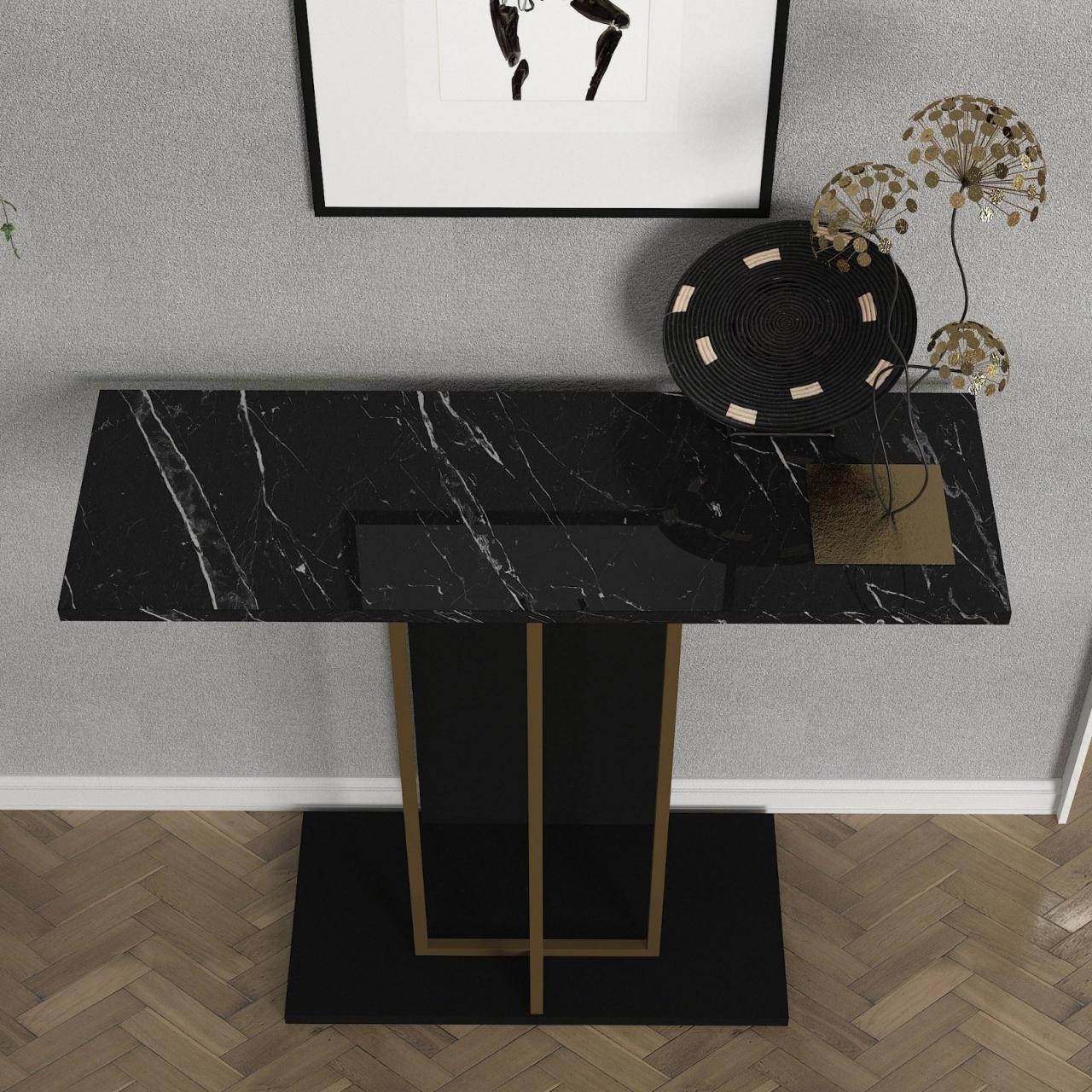 Masă decorativă Brandy din pal melaminat finisaj Black Marble – rafinament pentru decor contemporan, 90 x 29.6 x 76.8 cm, UUORG66 - 3 | YEO