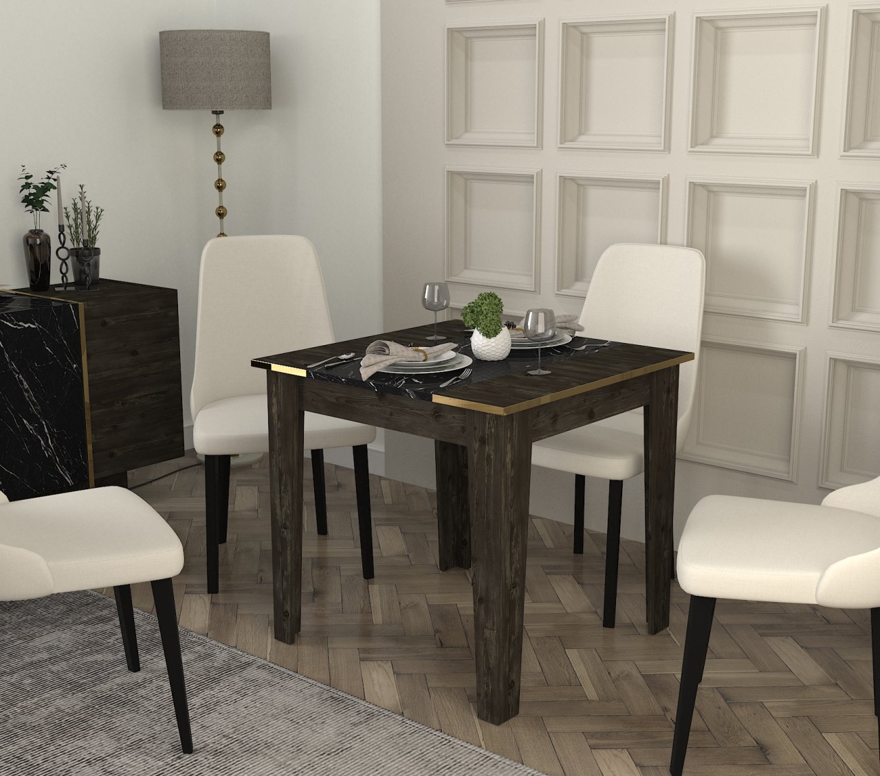 Masa dining, Compact View, UnicUtil, Negru-Marmura, UUMD10