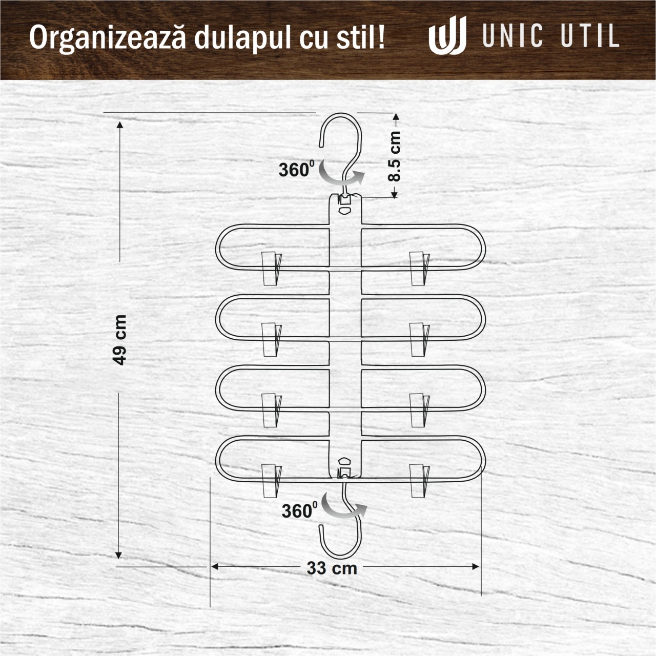 Set 2 Umerașe pliabile din lemn cu clipsuri pentru pantaloni și fuste, Natur, 2 bucati - imagine 3