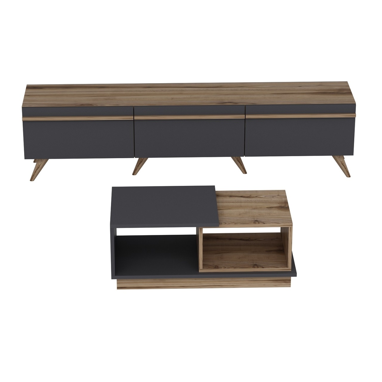 Set de mobilier pentru living, Amsterdam Design, UnicUtil, Antracit-Nuc, Comodă TV: Lățime: 180 cm, Înălțime: 42 cm, Adâncime: 35 cm - view 3