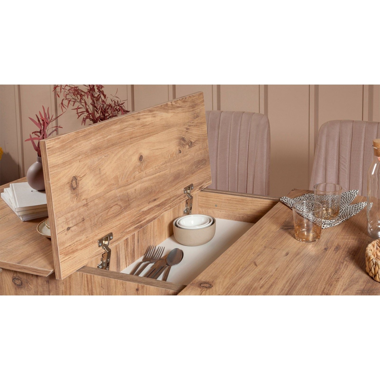 Set masă extensibilă și scaune (5 piese), Vina 0900, UnicUtil, Pin Atlantic-Piatră, Lățime: 129 cm, Înălțime: 75 cm, Adâncime: 80 cm - view 3