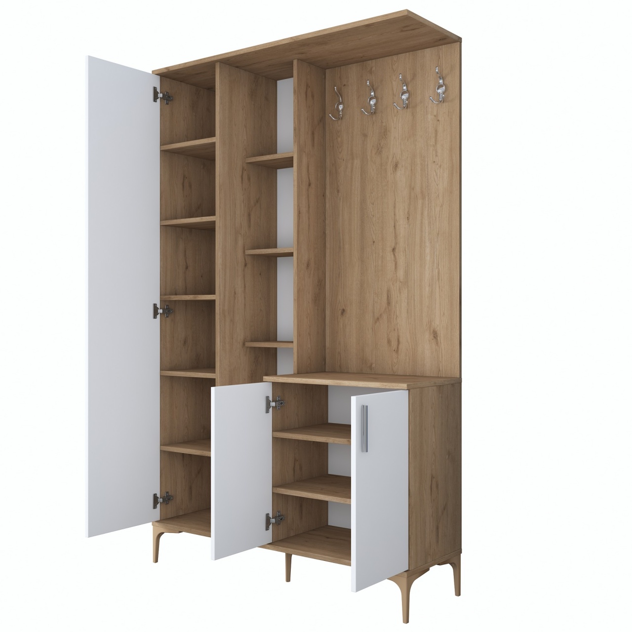 Stand de hol, Ea109 2695, UnicUtil, Nuc-Alb,Lățime: 120 cm, Înălțime: 198,6 cm, Adâncime: 37,5 cm - view 8