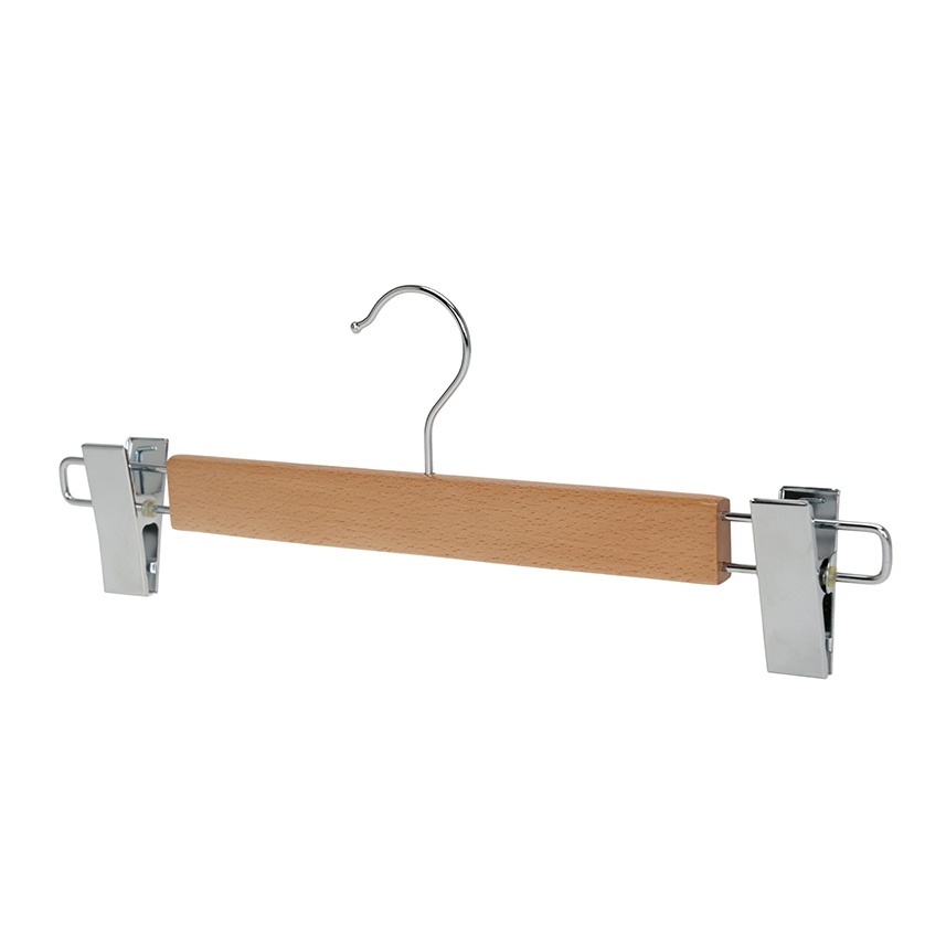 Umeraș de lux din lemn de fag cu clipsuri metalice, pentru pantaloni, Natur, 1 bucata - imagine 3
