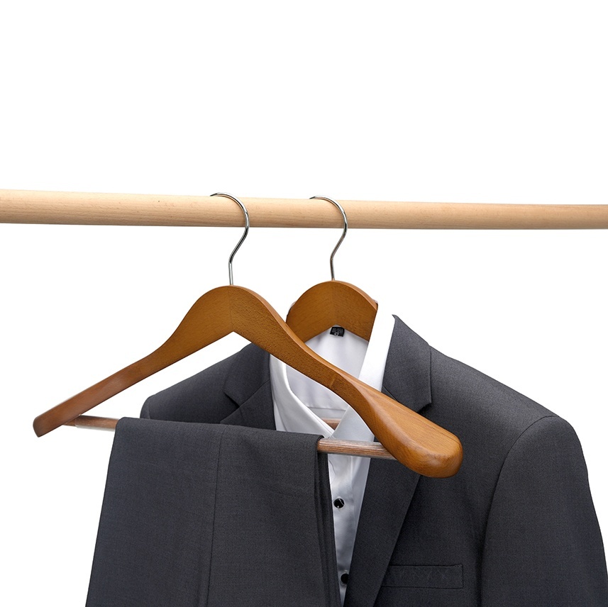 Umeraș de lux din lemn de fag cu umeri lați și design modern, pentru Costum/Tricouri, Natur, 1 bucata - imagine 7