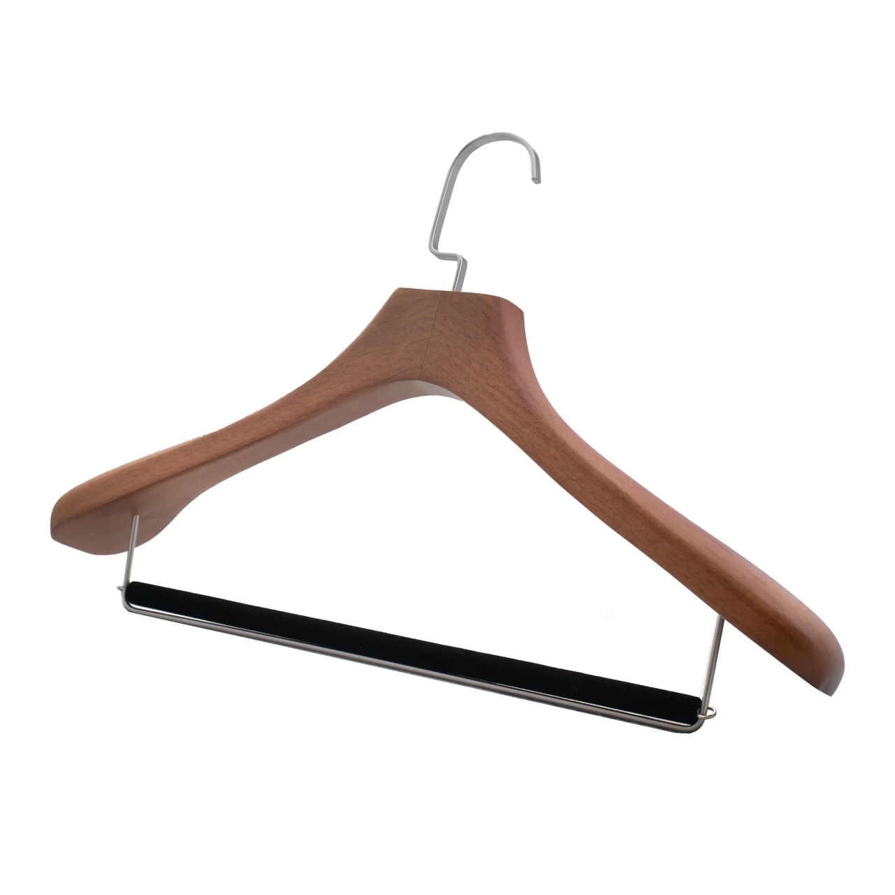 Umeraș de lux pentru costum din lemn masiv maro vintage cu umeri lați si bară pentru pantaloni, 1 bucata - imagine 14