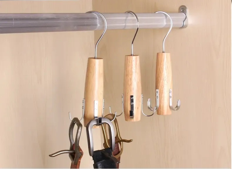 Umeraș din lemn cu 4 agățători, pentru curele, Natur, 1 bucata - imagine 5