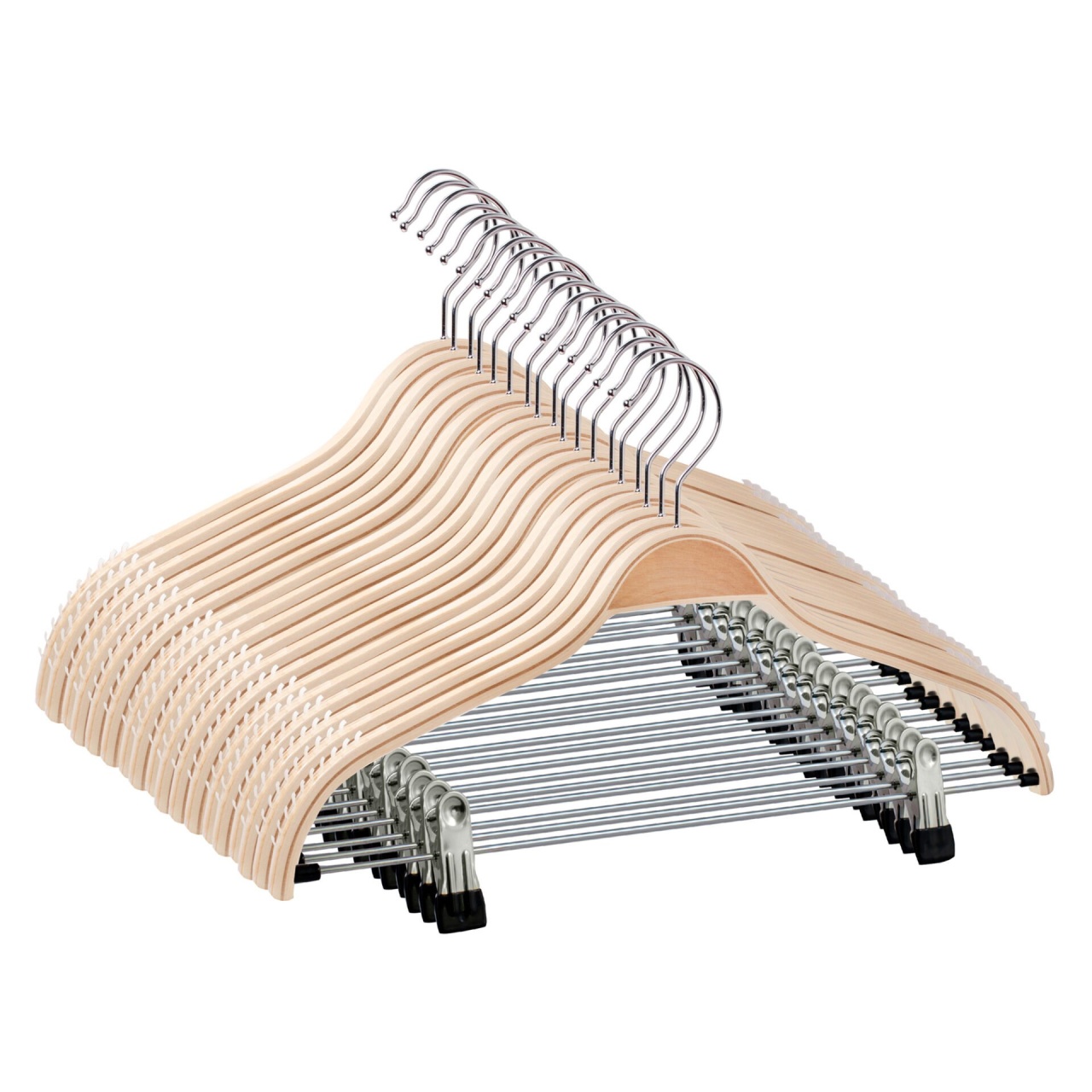 Umeraș din lemn cu clipsuri metalice, Natur, 1 bucata - imagine 4