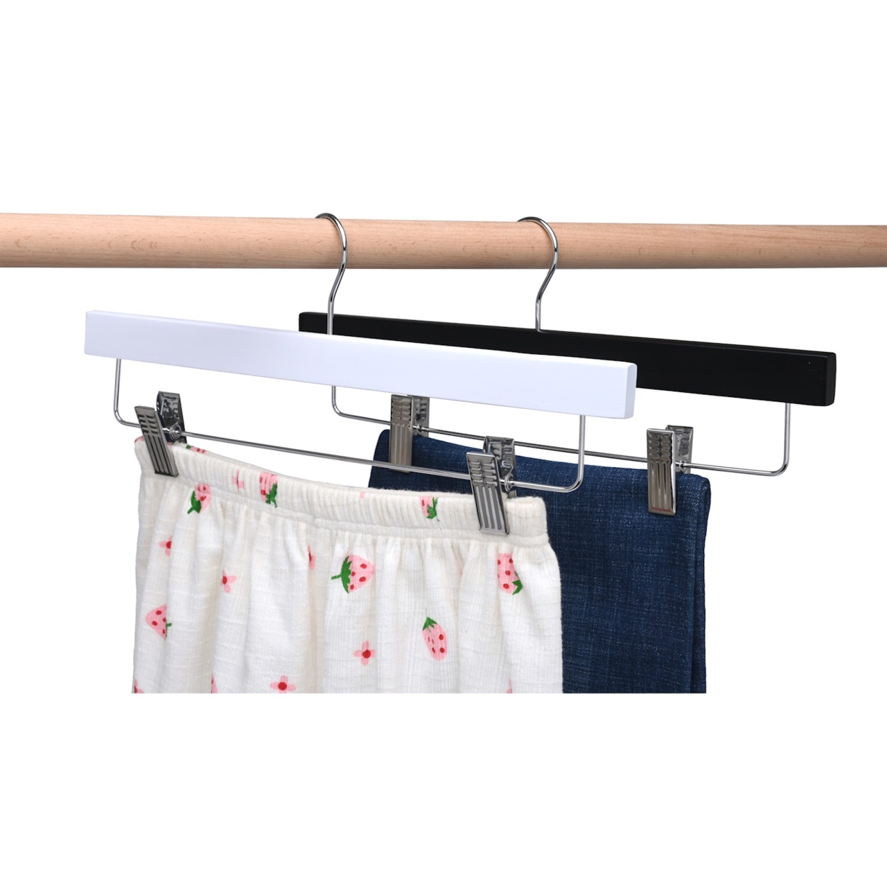 Umeraș din lemn cu clipsuri pentru pantaloni si fuste, Negru, 1 bucata - imagine 3