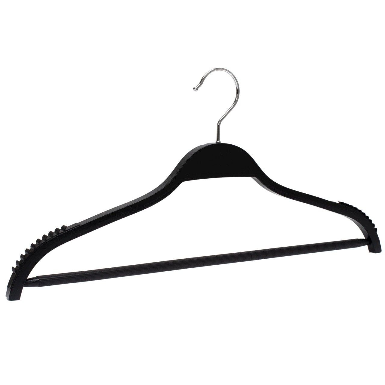 Umeraș din lemn, cu margini de cauciuc anti-alunecare, bara pentru pantaloni si design modern, Negru, 1 bucata - imagine 6