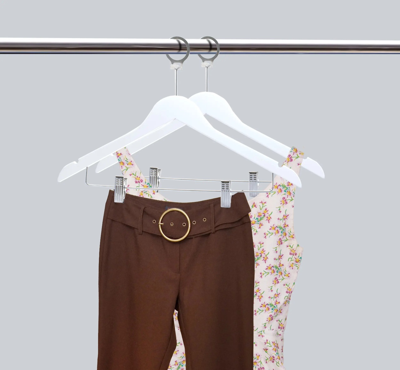 Umeraș Hotel din lemn cu cârlig antifurt și clipsuri metalice, Alb, 1 bucata - imagine 5