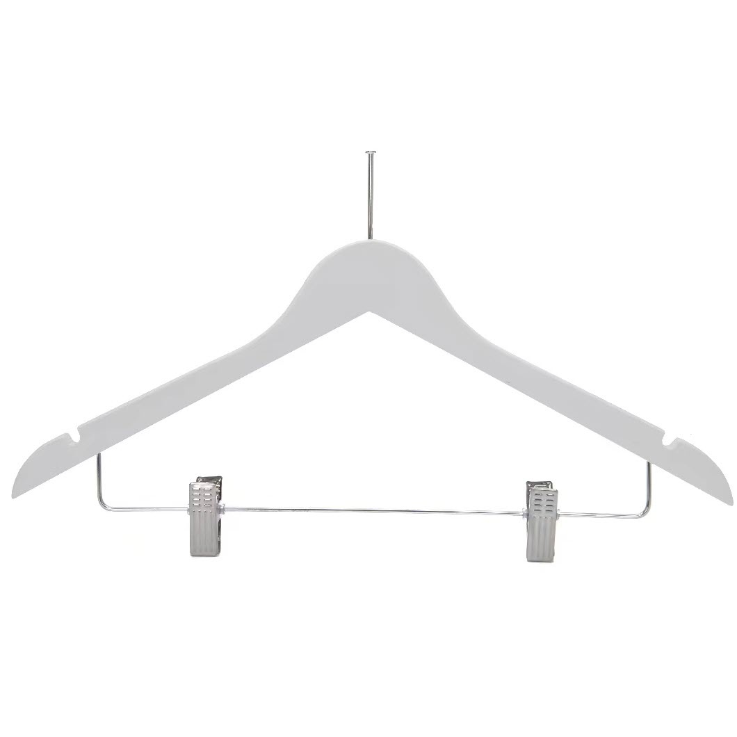 Umeraș Hotel din lemn cu cârlig antifurt și clipsuri metalice, Alb, 1 bucata - imagine 10