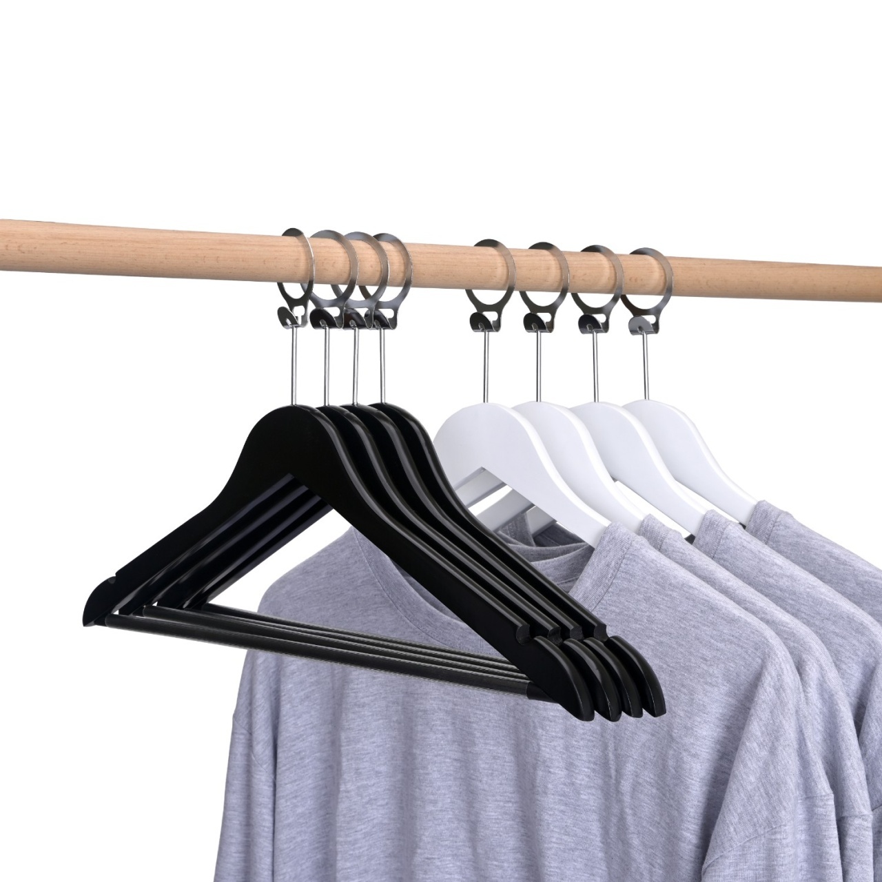 Umeraș Hotel din lemn negru cu cârlig antifurt si bară pentru pantaloni, 1 bucata - imagine 6