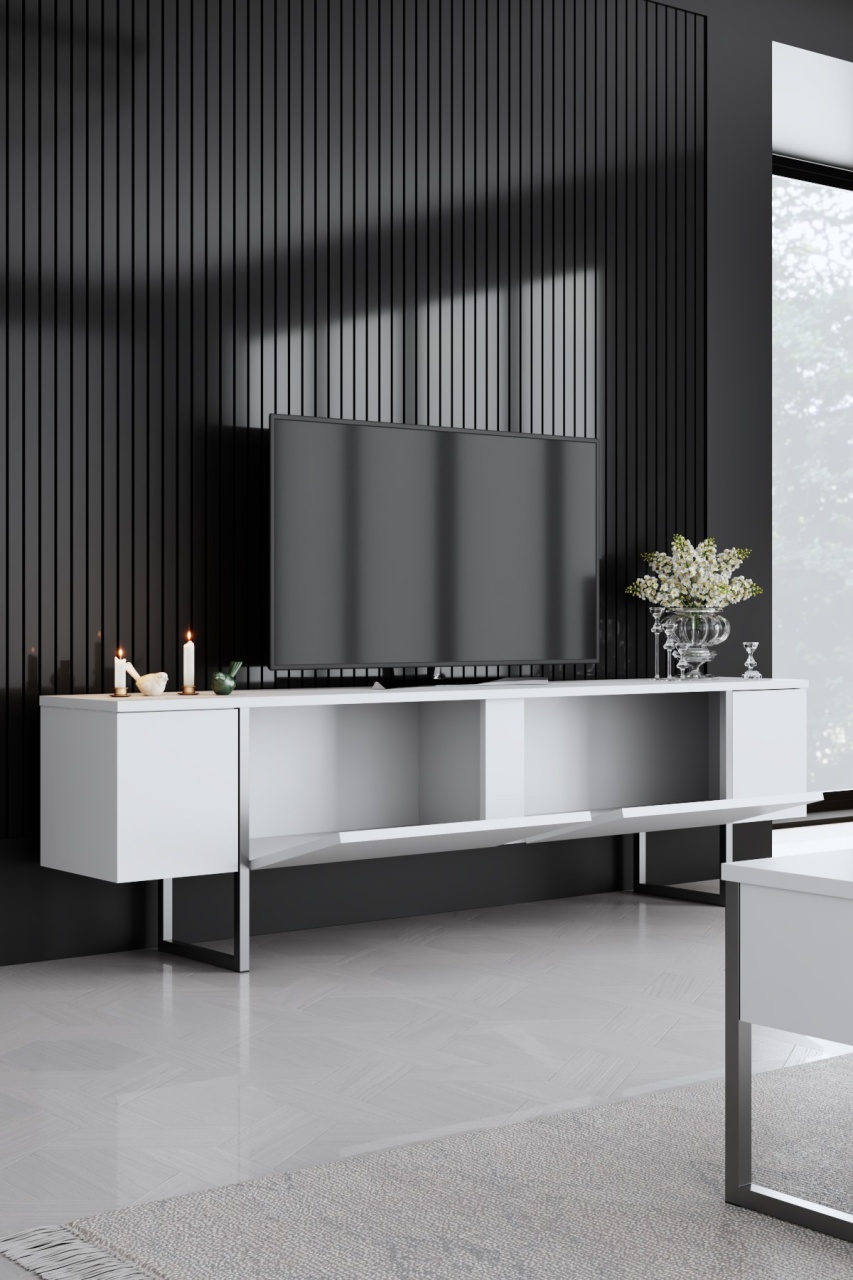 Unitate TV, Luxe White, UnicUtil, Alb-Argintiu, Lățime: 180 cm, Înălțime: 50 cm, Adâncime: 30 cm - imagine 4
