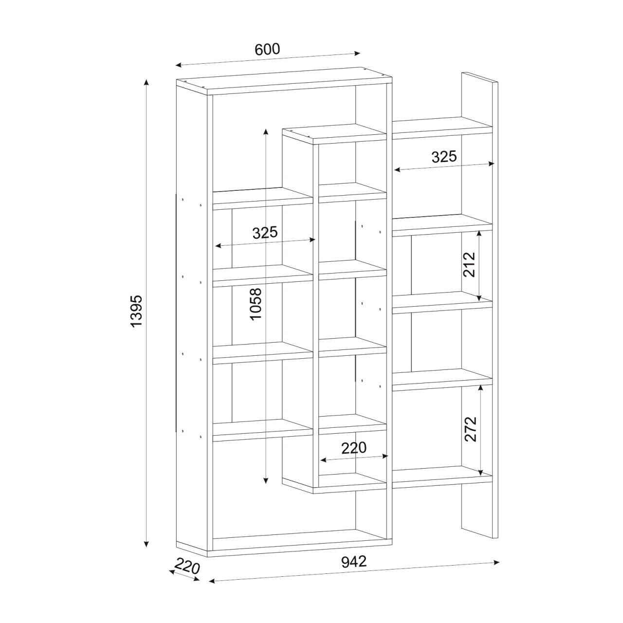 Biblioteca, Geo Space, UnicUtil, 94.2 x 22 x 139.5 cm, Alb-Maro - imagine 2