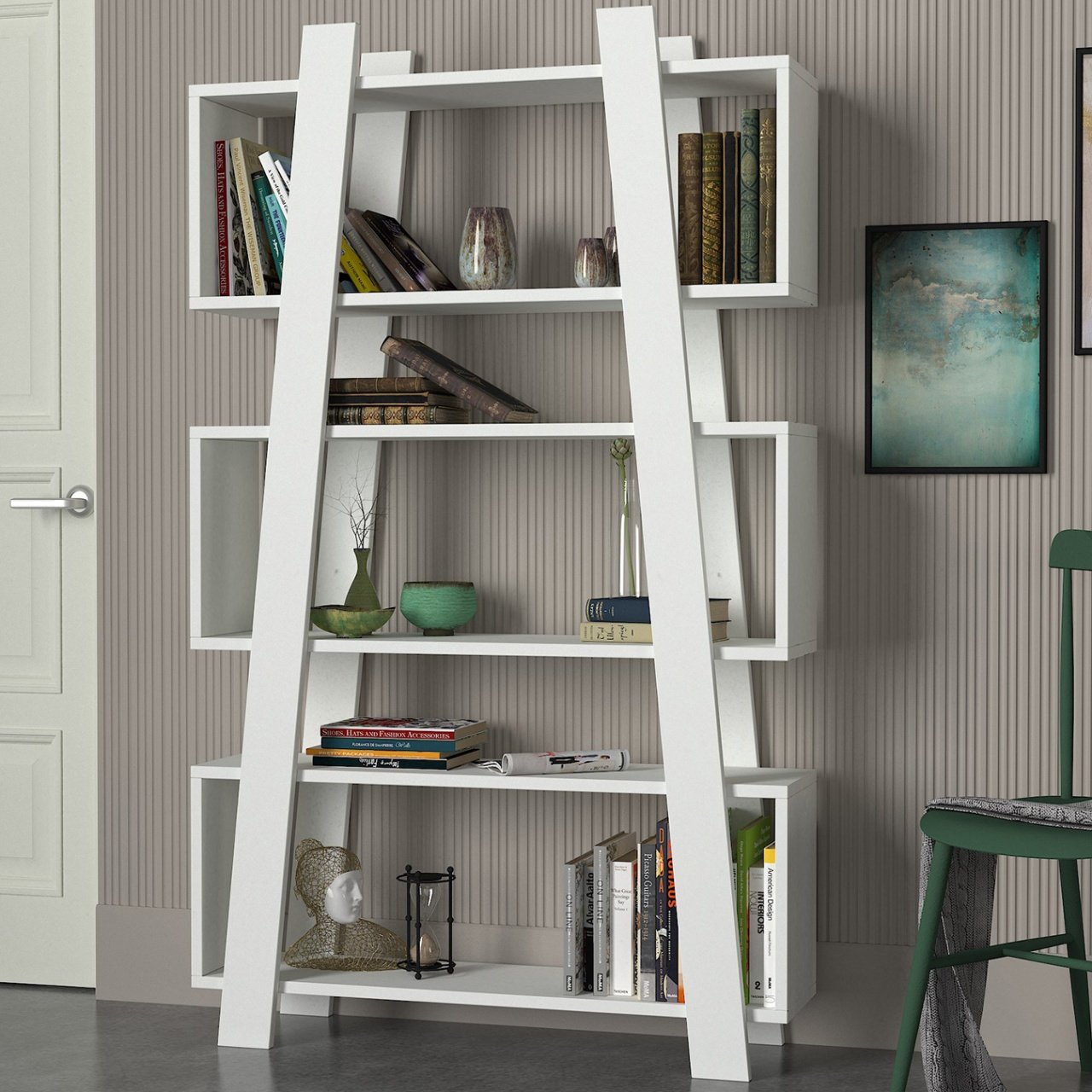 Bibliotecă, Ladder Frame, UnicUtil, 90 x 22 x 150 cm, Alb, UUBIIB13