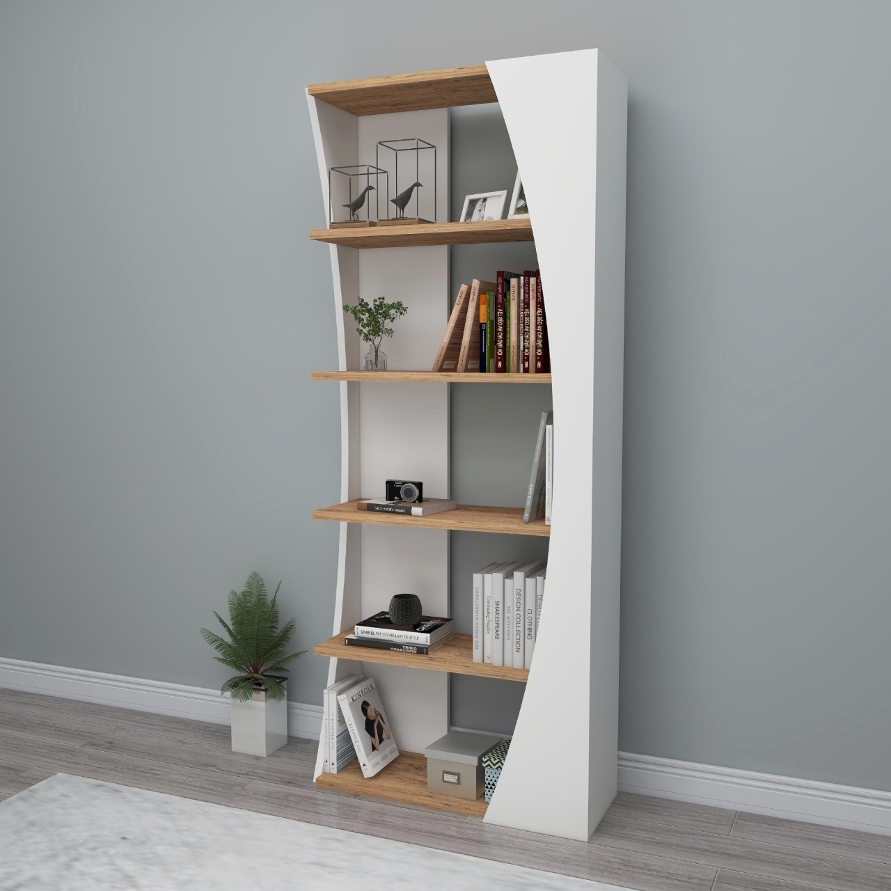Bibliotecă Living, Elegant Storage, UnicUtil, Atlantic Pine, Alb - 2 | YEO