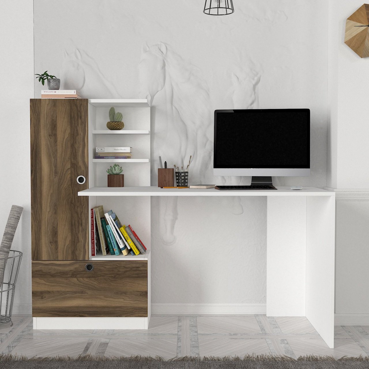 Birou, Edge Design, UnicUtil, 149.5 x 61.8 x 120 cm, Alb și Maro, UUDESK15